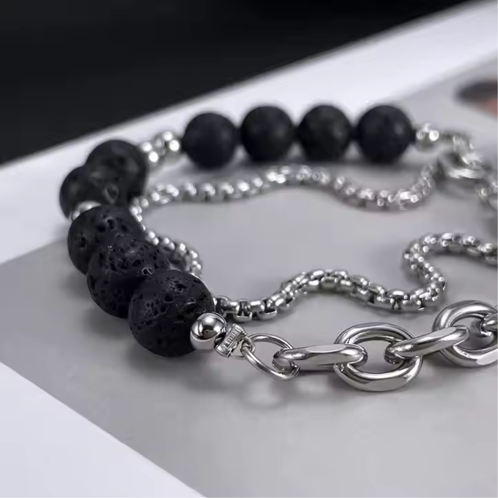 Pulsera de dos capas de piedra de lava